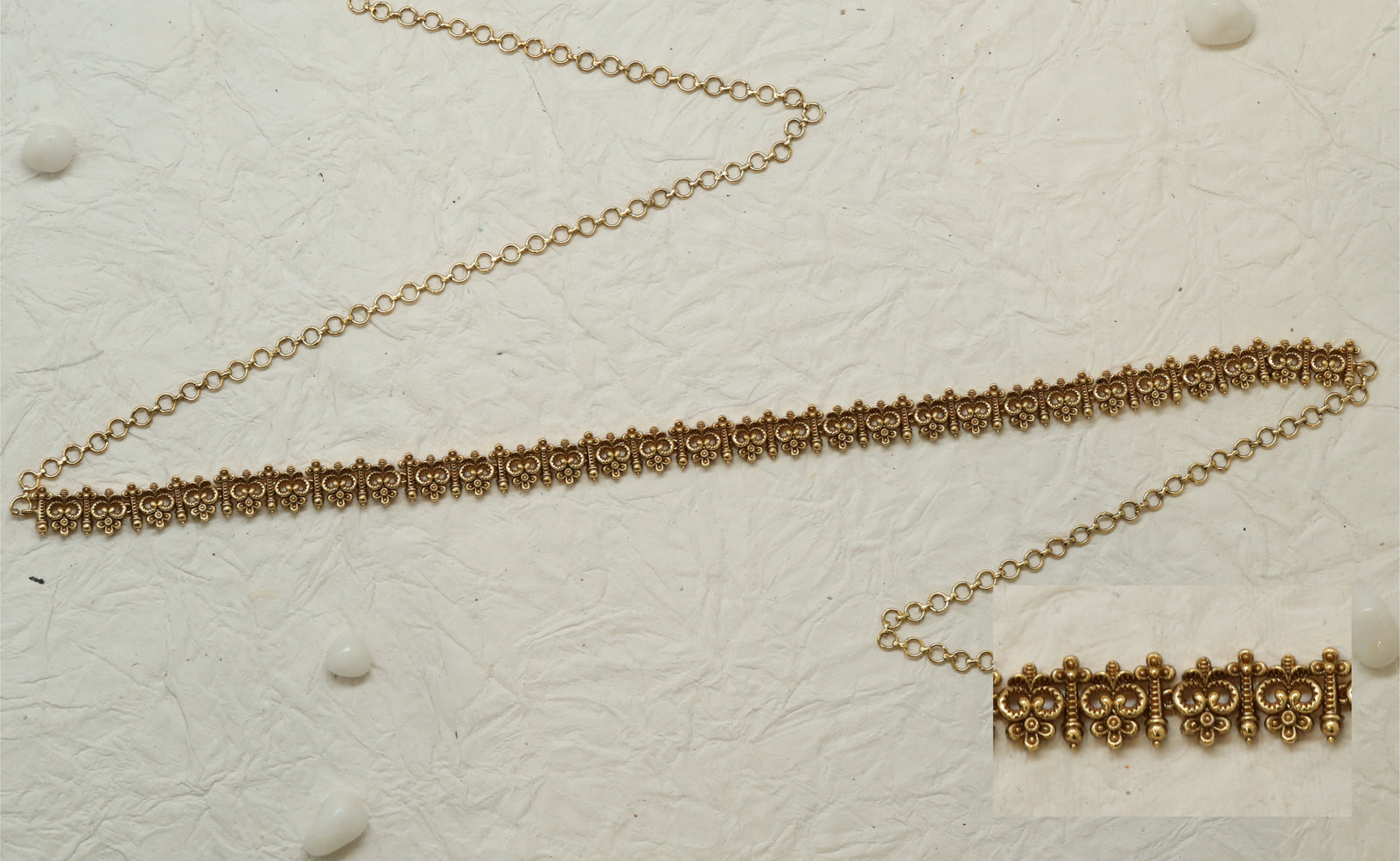 Dense Flower Relief Row with Granular Finish Waist Belt