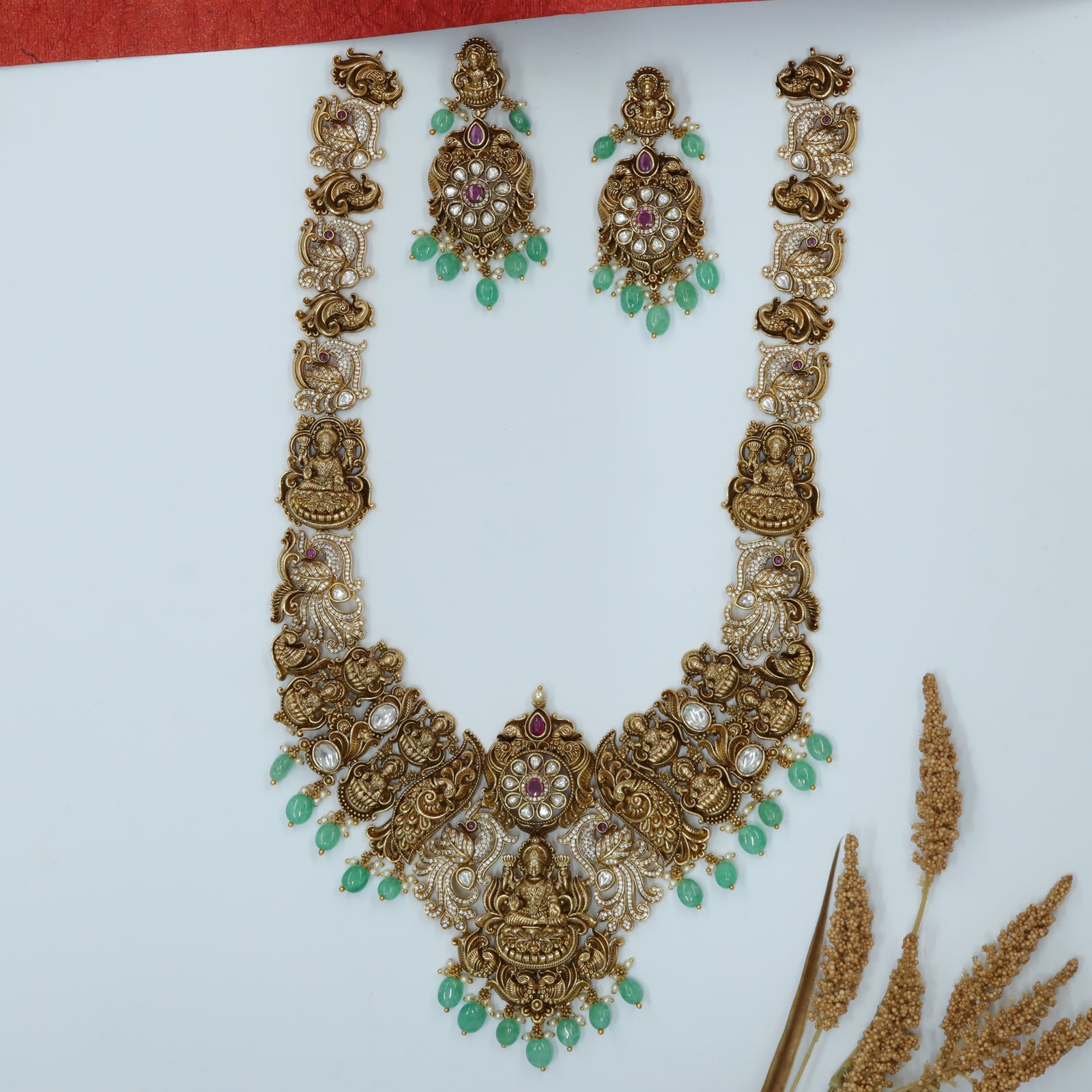Shree Devi Long Haara with Vahana-Inspired Peacock Panels and Hanging Detail