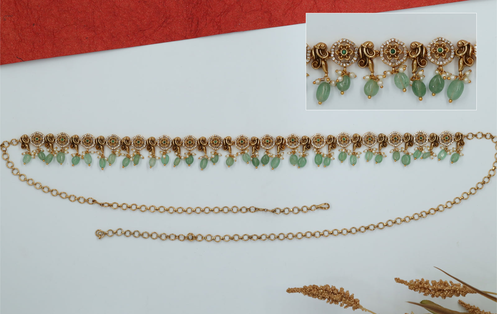 Repeating Disc Relief with Hanging Leaf Forms Waist Belt