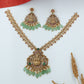 Central Lakshmi Pendant with Peacock Design and Bead Fringe Necklace