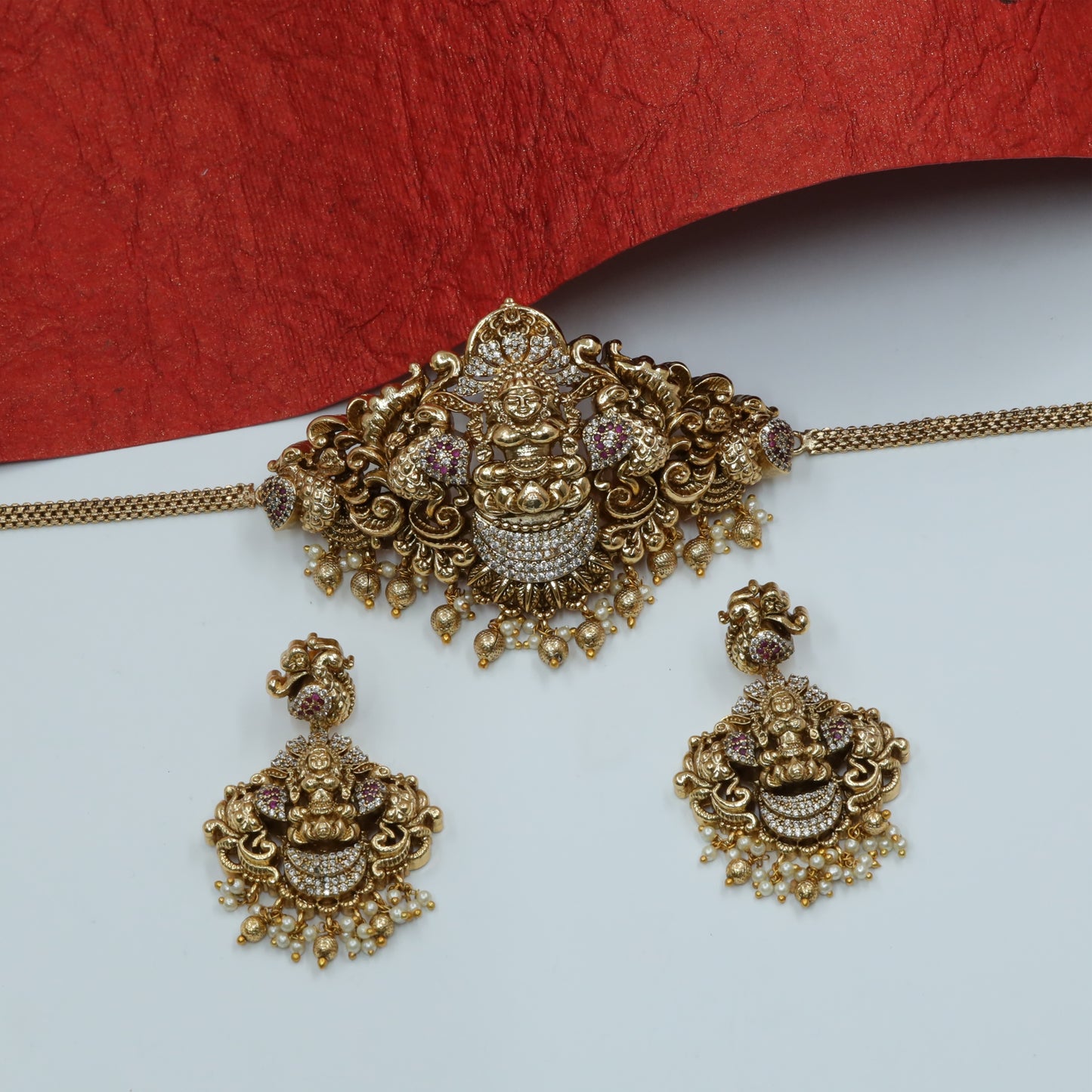 Padma Lakshmi Medallion Choker with Curved Scroll Construction and Hangings