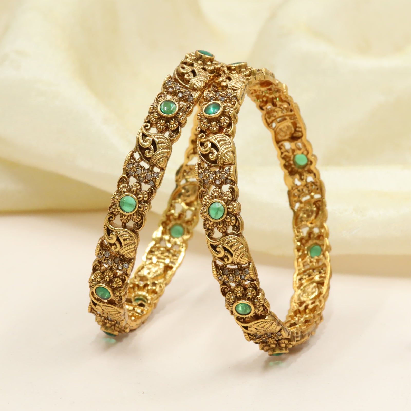 Peacock Crest Pattern Bangles with Circular Accent Stones