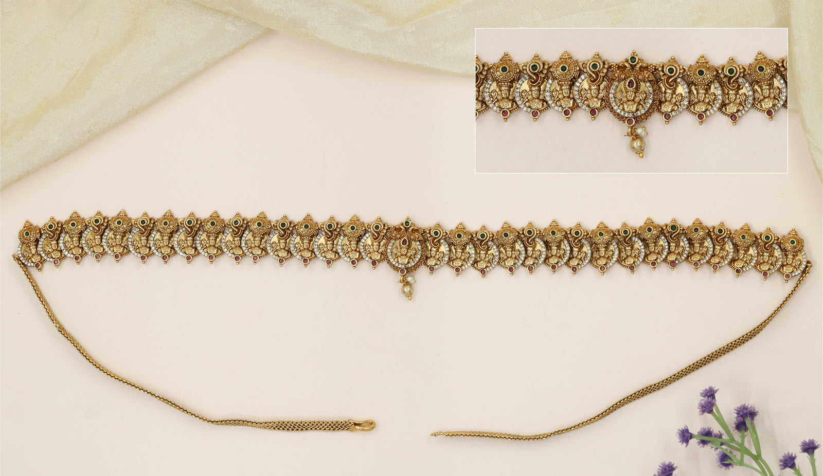 Venkateshwara Panel Waist Belt with Sculpted Shrine Motifs