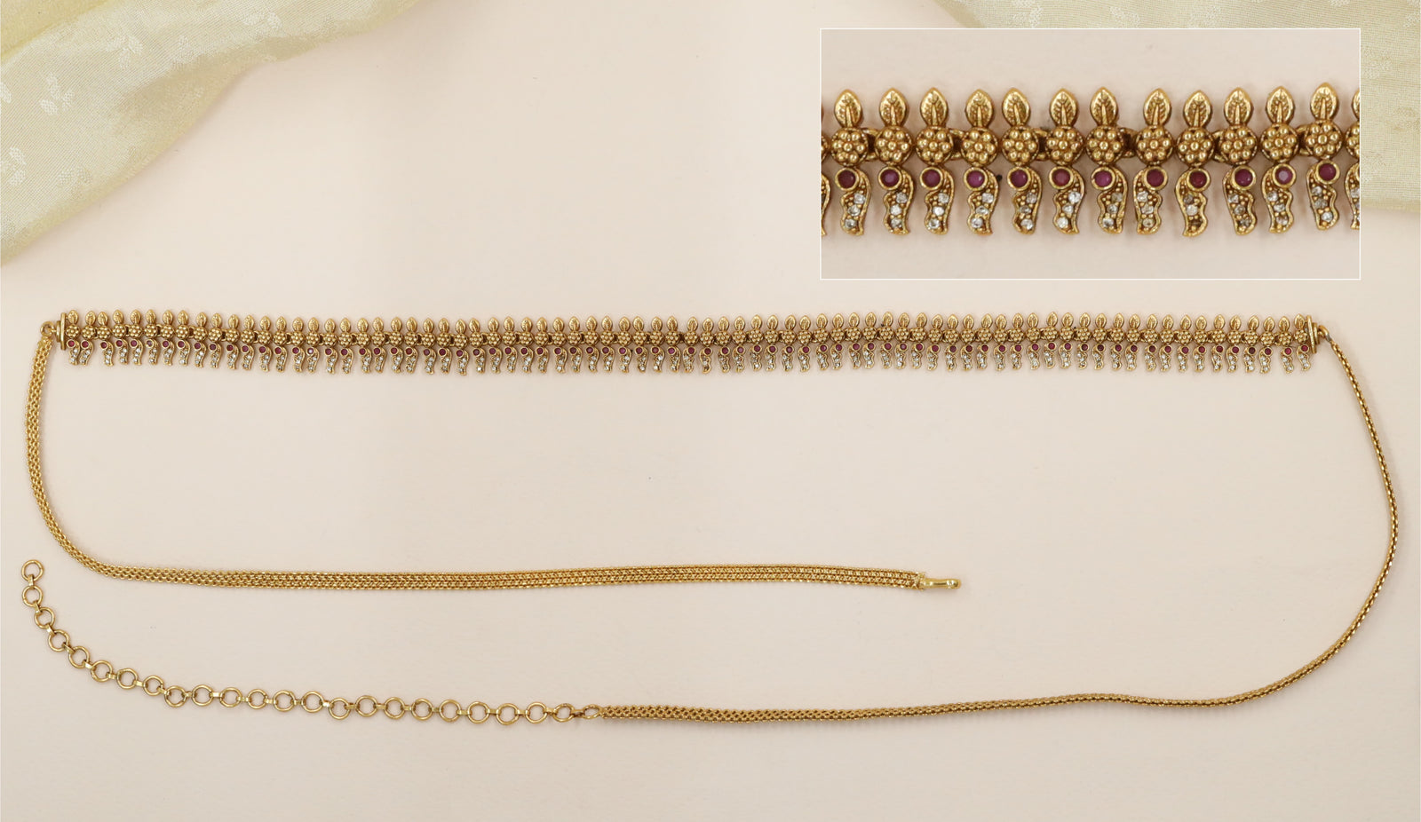 Decorative Waist Belt with Floral-Link Chain and Paisley Fringe