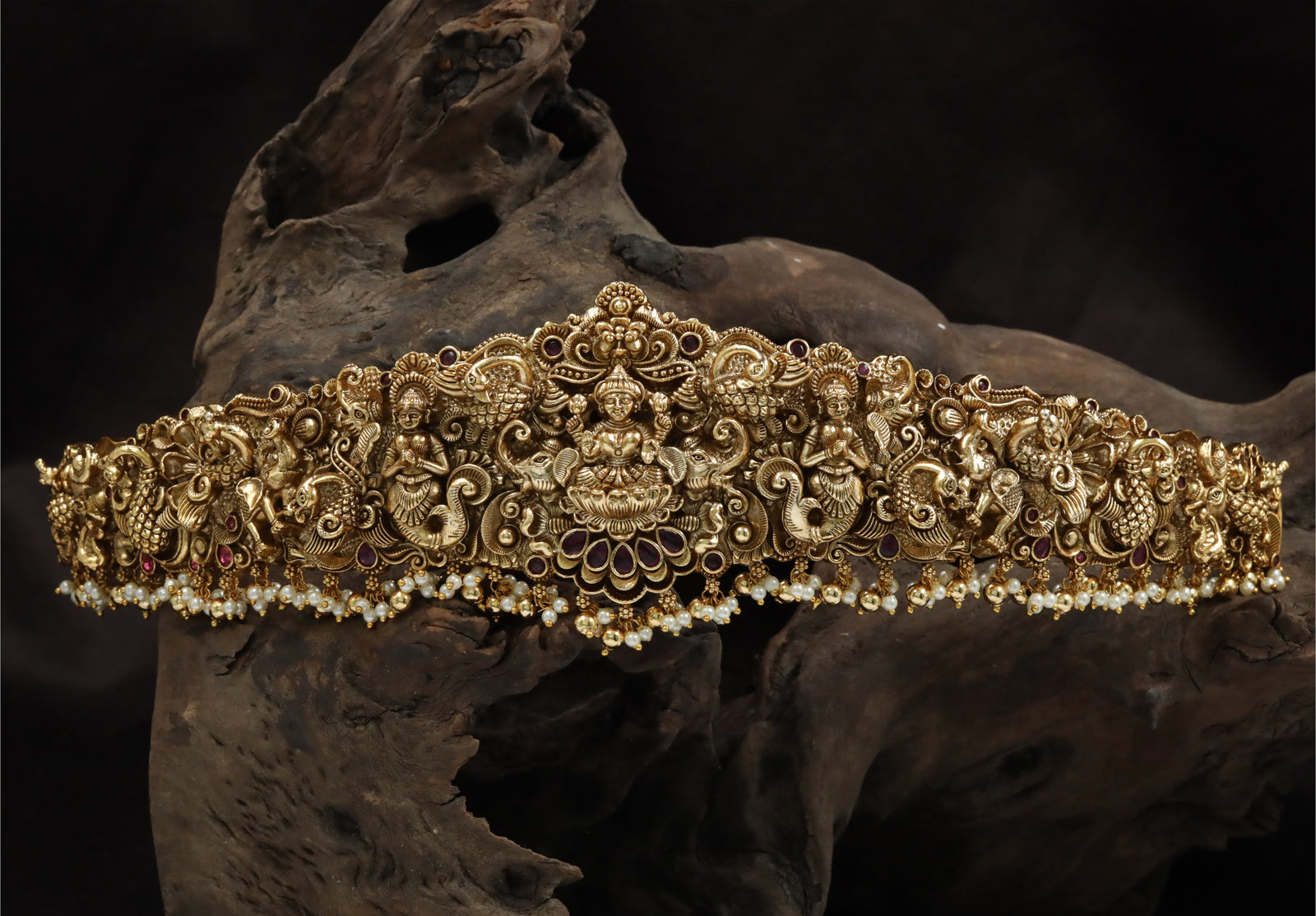 Heritage Lakshmi Dabu with Fish-Tailed Figures and Elephant Carving