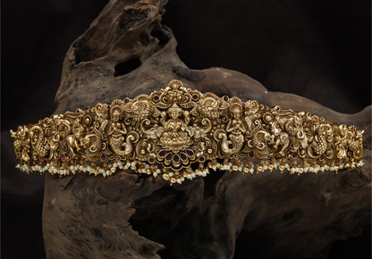 Heritage Lakshmi Dabu with Fish-Tailed Figures and Elephant Carving