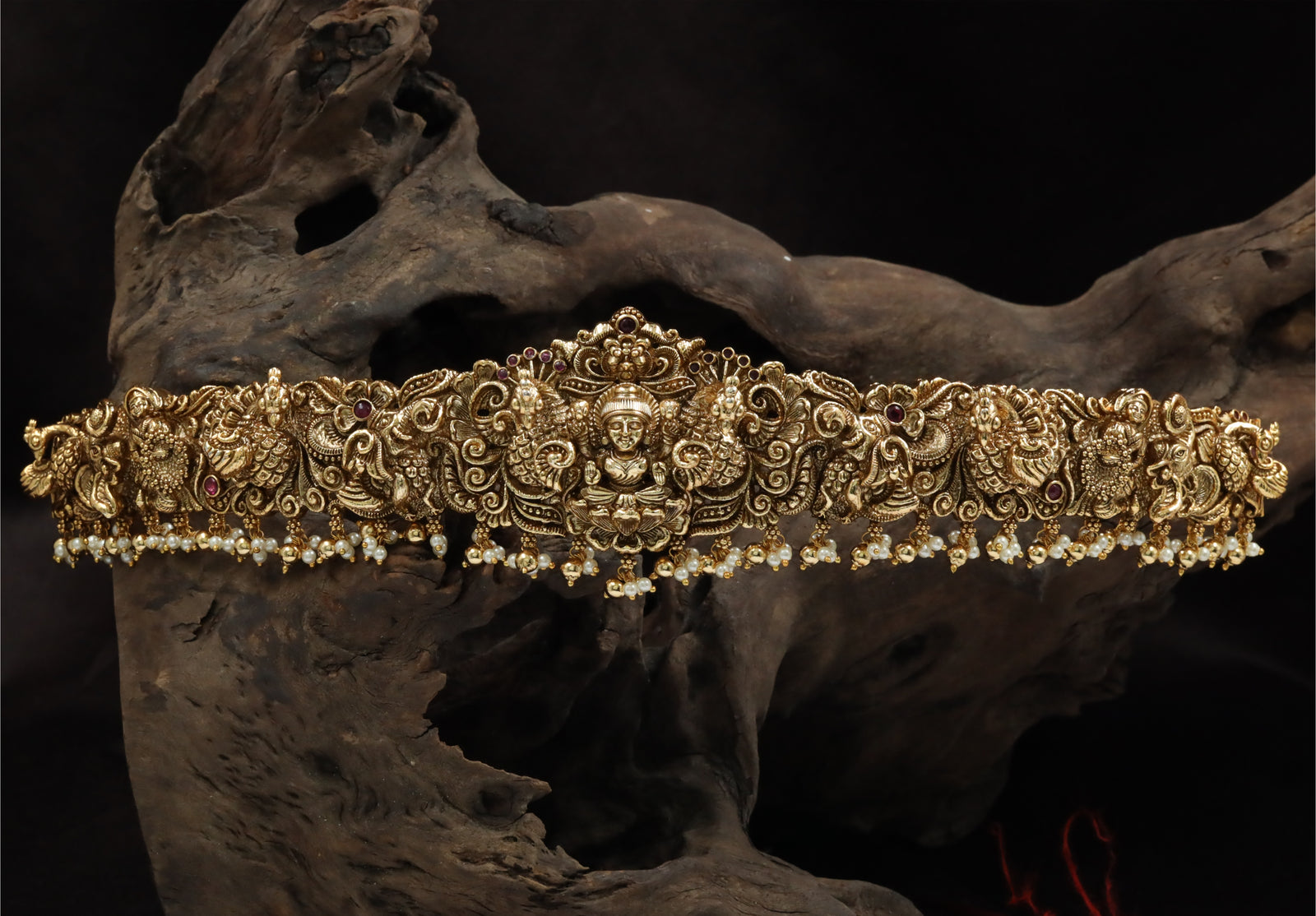 Monumental Dabu Featuring Lakshmi Within Peacock-Carved Matrix