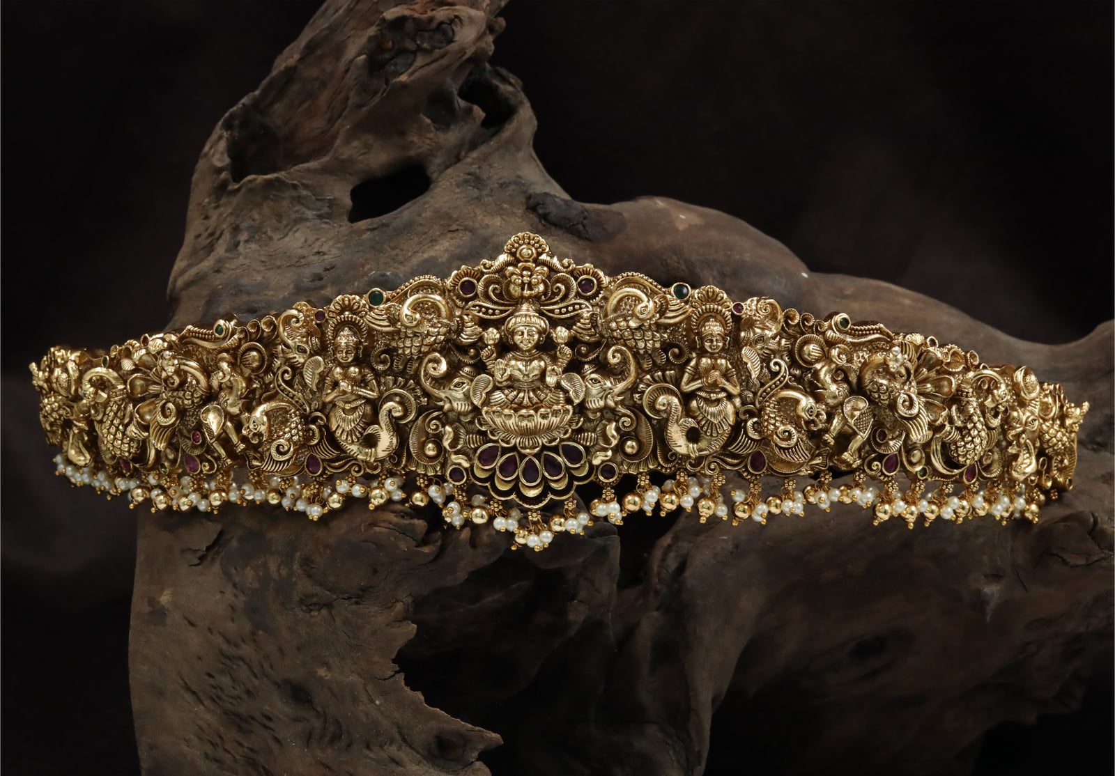 Heritage Lakshmi Dabu with Fish-Tailed Figures and Elephant Carving