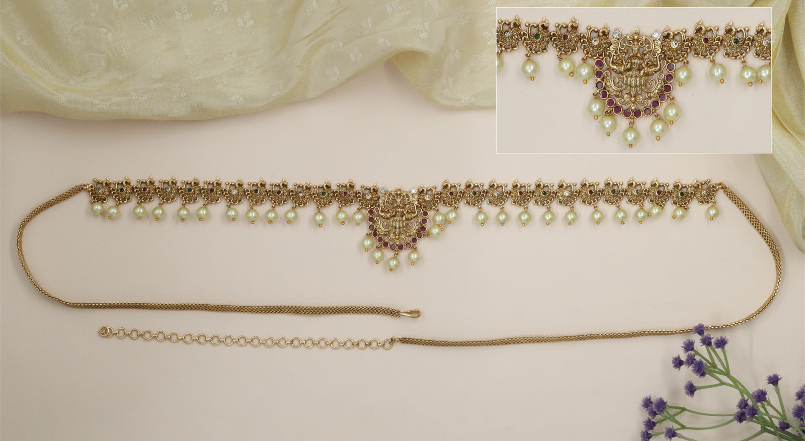 Lakshmi Pratima Waist Belt with Continuous Peacock Link Formation