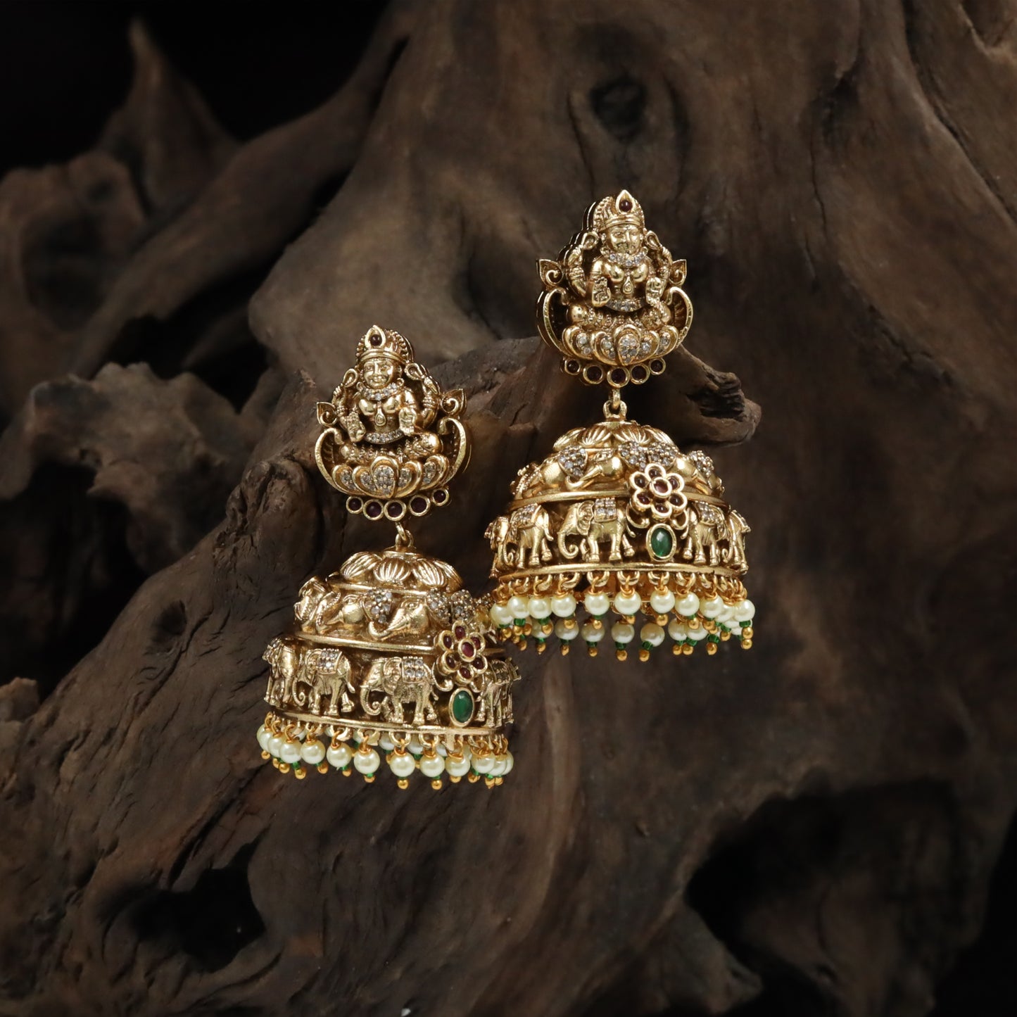 Classical Jumka Featuring Lakshmi Top Panel and Elephant Motif Dome
