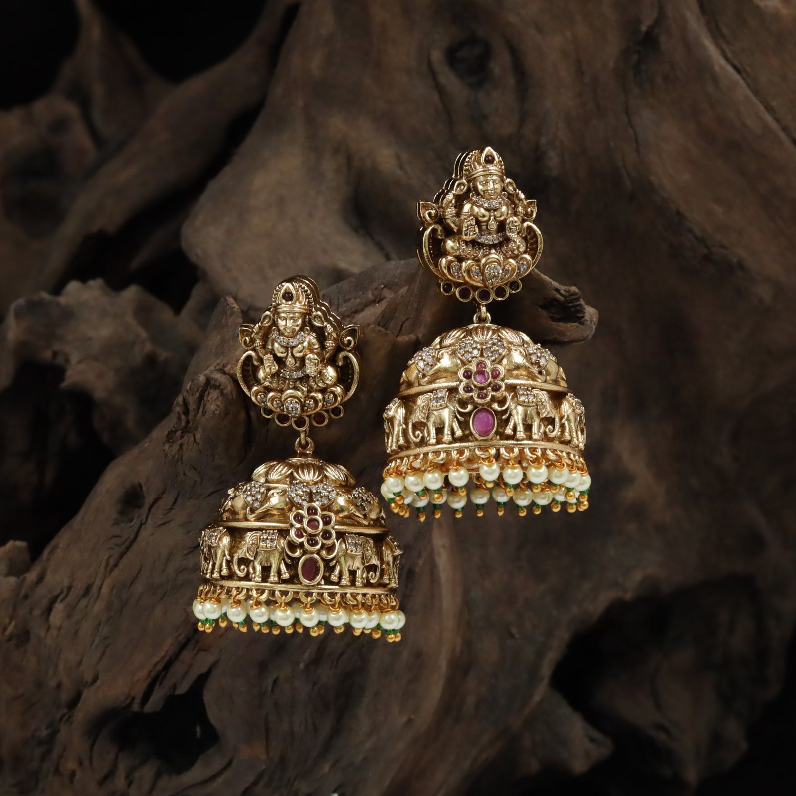 Classical Jumka Featuring Lakshmi Top Panel and Elephant Motif Dome