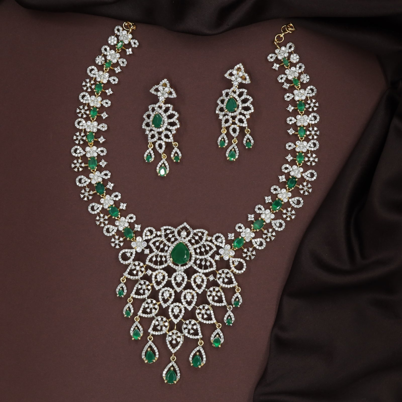 Floral-Teardrop Core Pendant Expanded into Cascading Drop Sections Necklace