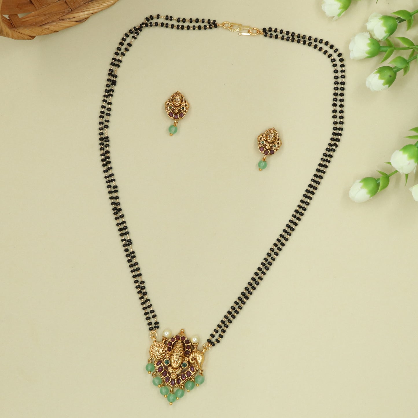 Devotional Balaji Mangalsutra with Detailed Centre Form and Sculpted Side Symbols