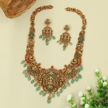 Traditional Long Haara with Lakshmi Sanctum Design and Layered Hanging Drops