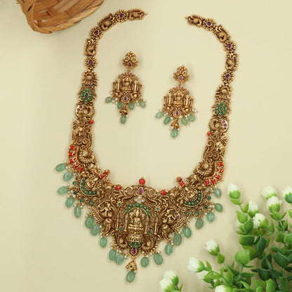 Traditional Long Haara with Lakshmi Sanctum Design and Layered Hanging Drops