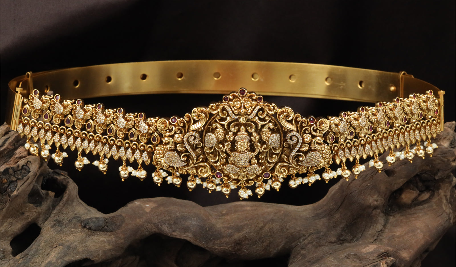 Lakshmi Centre Dabu with Swan Panels and Pearl-Gold Fringe