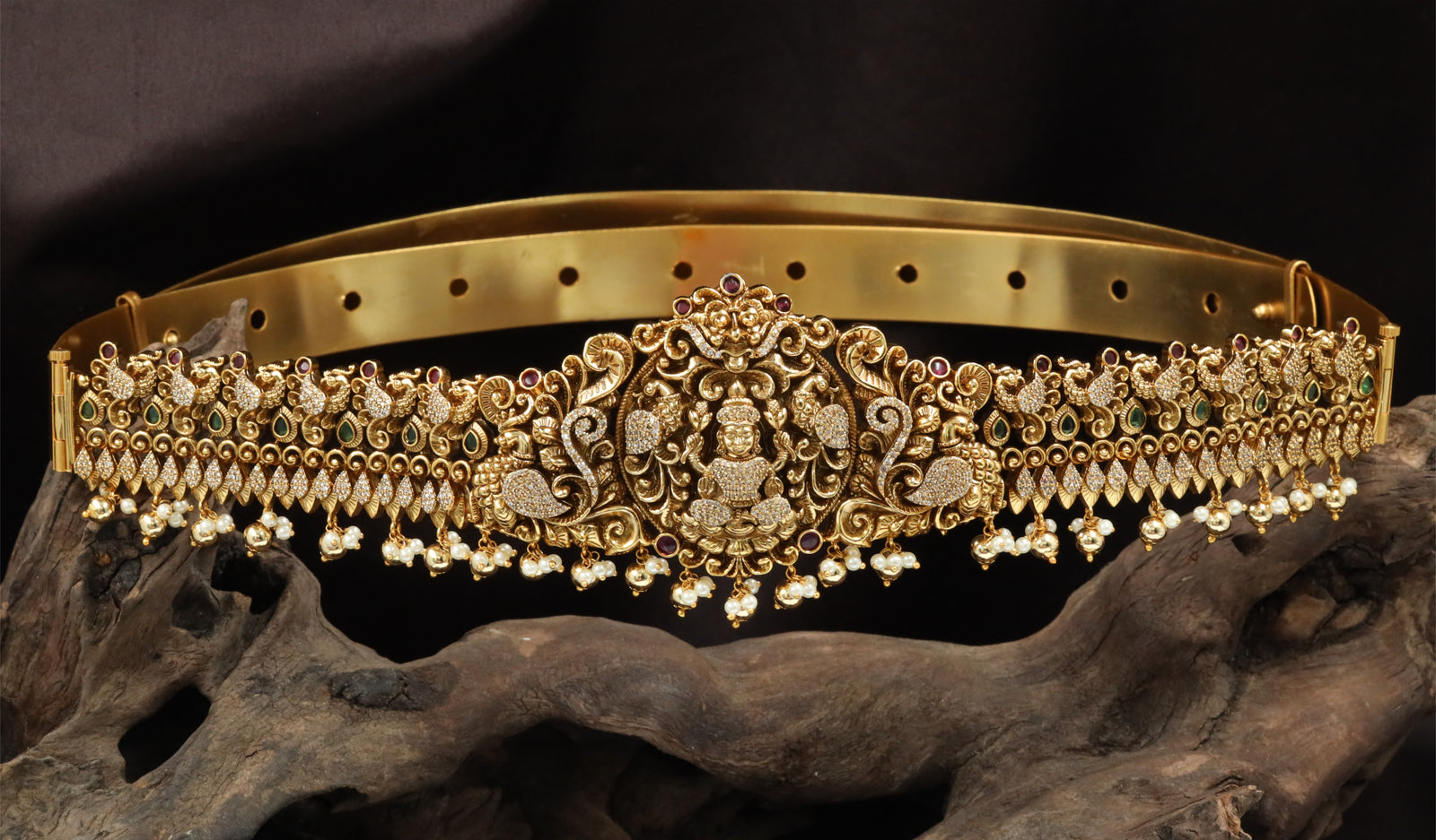 Lakshmi Centre Dabu with Swan Panels and Pearl-Gold Fringe