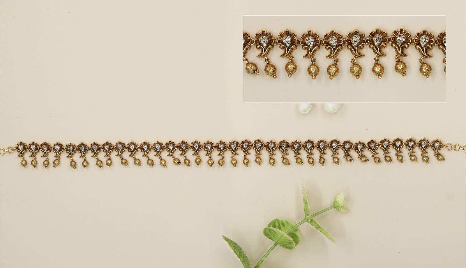 Elegant Floral Link Waist Belt with Textured Bead Danglers