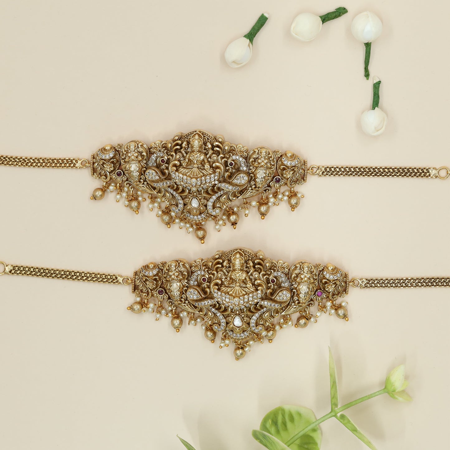Temple Lakshmi Armlet with Peacock Scrolls and Circular Deity Medallions