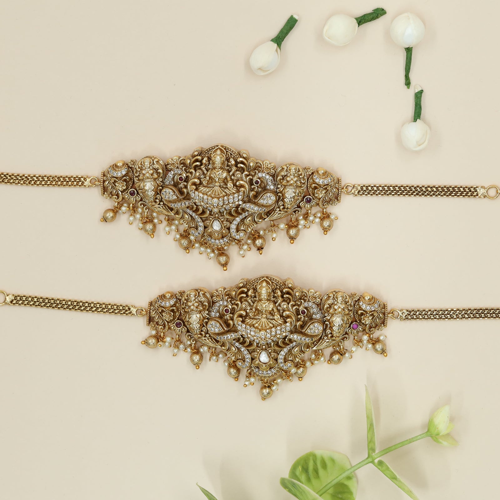 Temple Lakshmi Armlet with Peacock Scrolls and Circular Deity Medallions