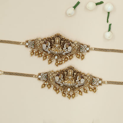 Traditional Lakshmi Armlet with Peacock Silhouettes and Dome Hangings