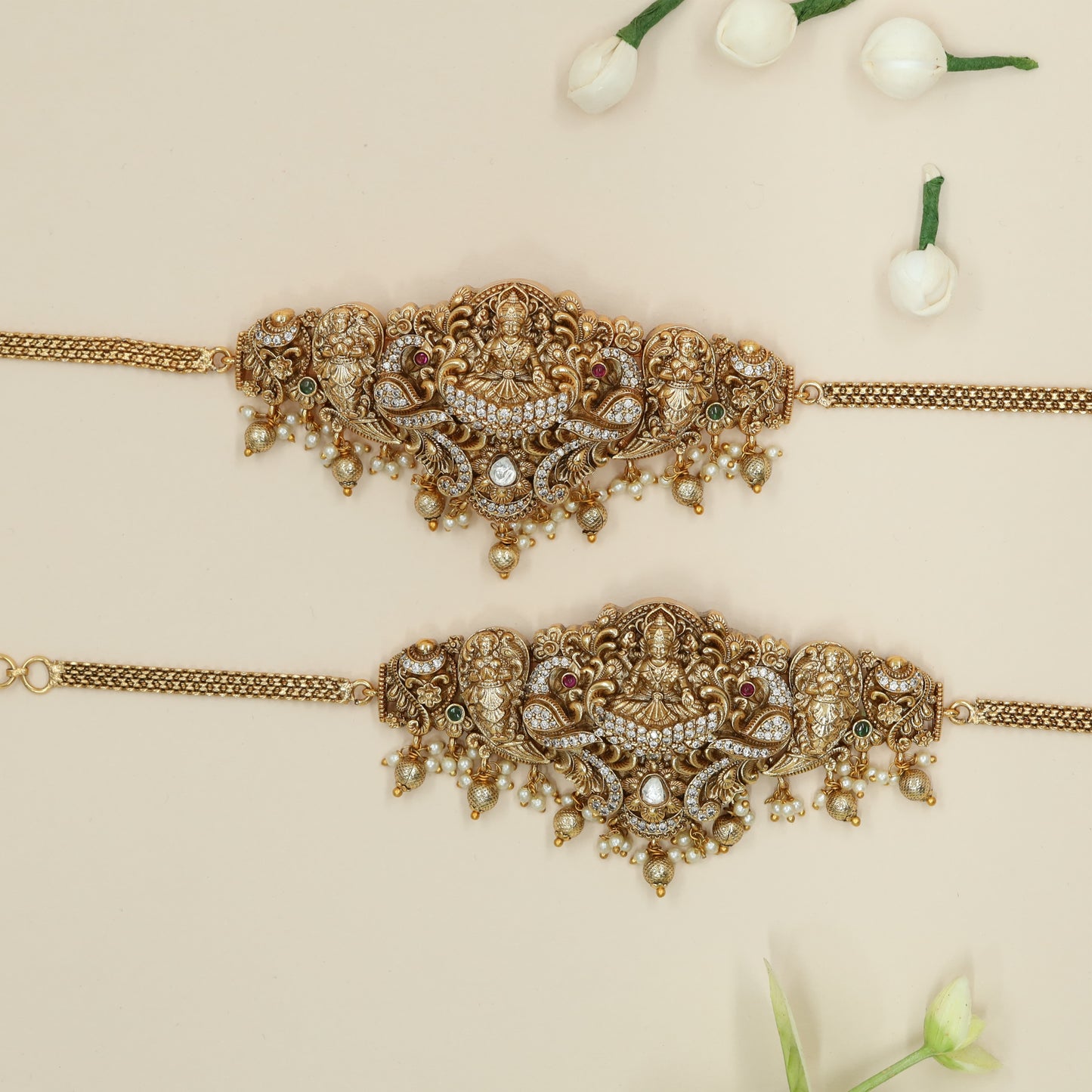 Temple Lakshmi Armlet with Peacock Scrolls and Circular Deity Medallions