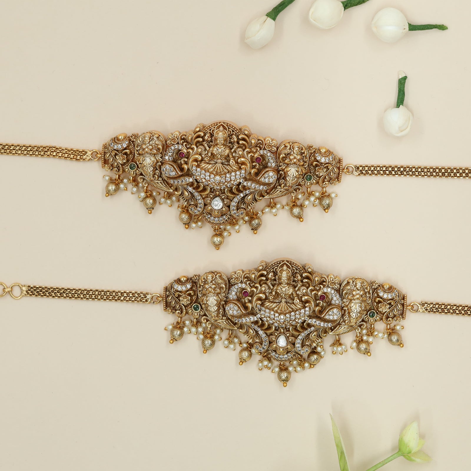 Temple Lakshmi Armlet with Peacock Scrolls and Circular Deity Medallions