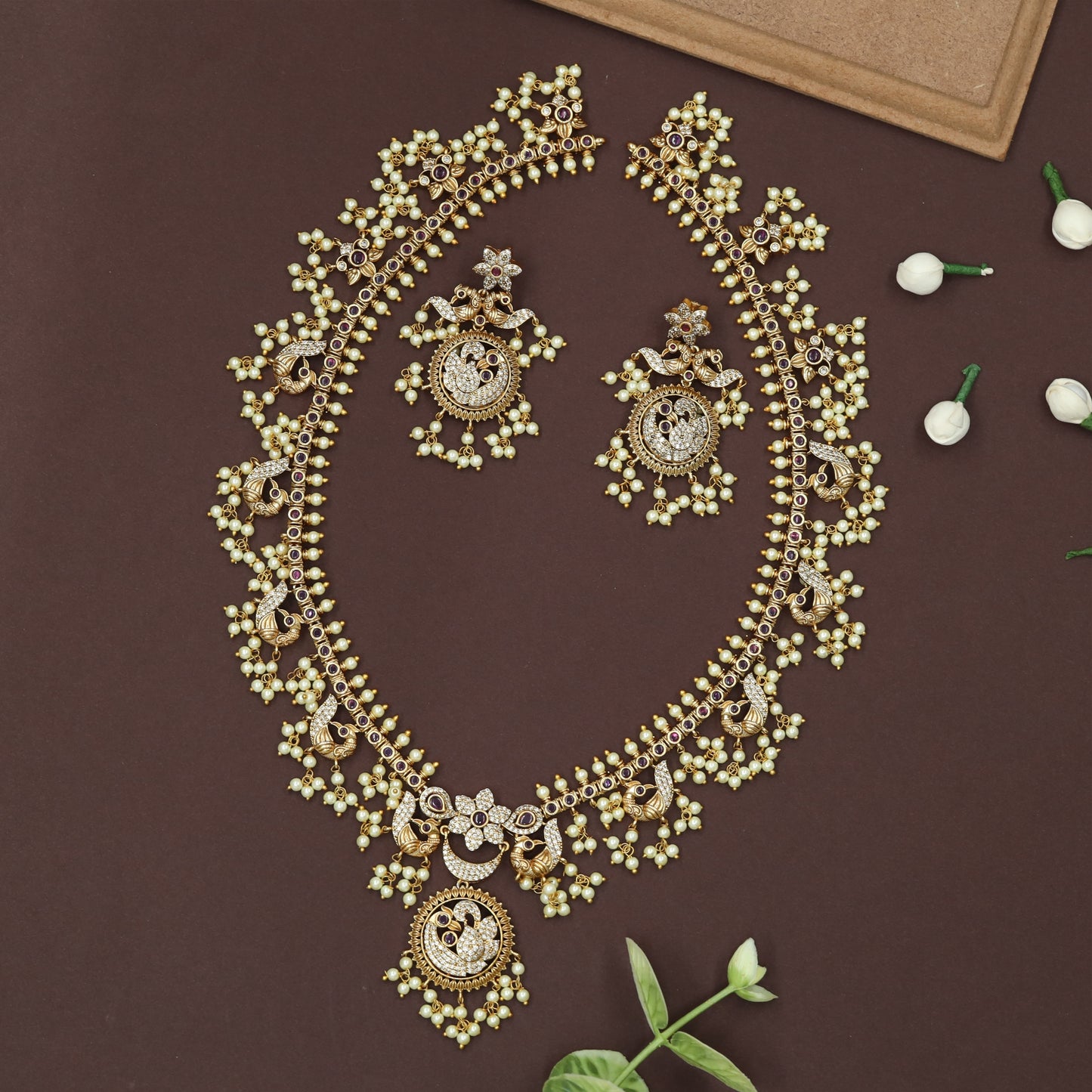 Traditional Hamsa Circle Long Necklace With Floral Top Motif