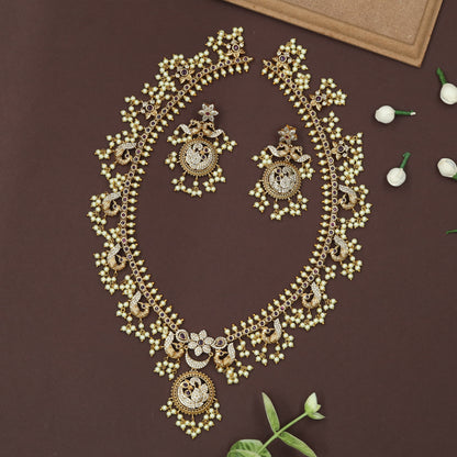 Traditional Hamsa Circle Long Necklace With Floral Top Motif
