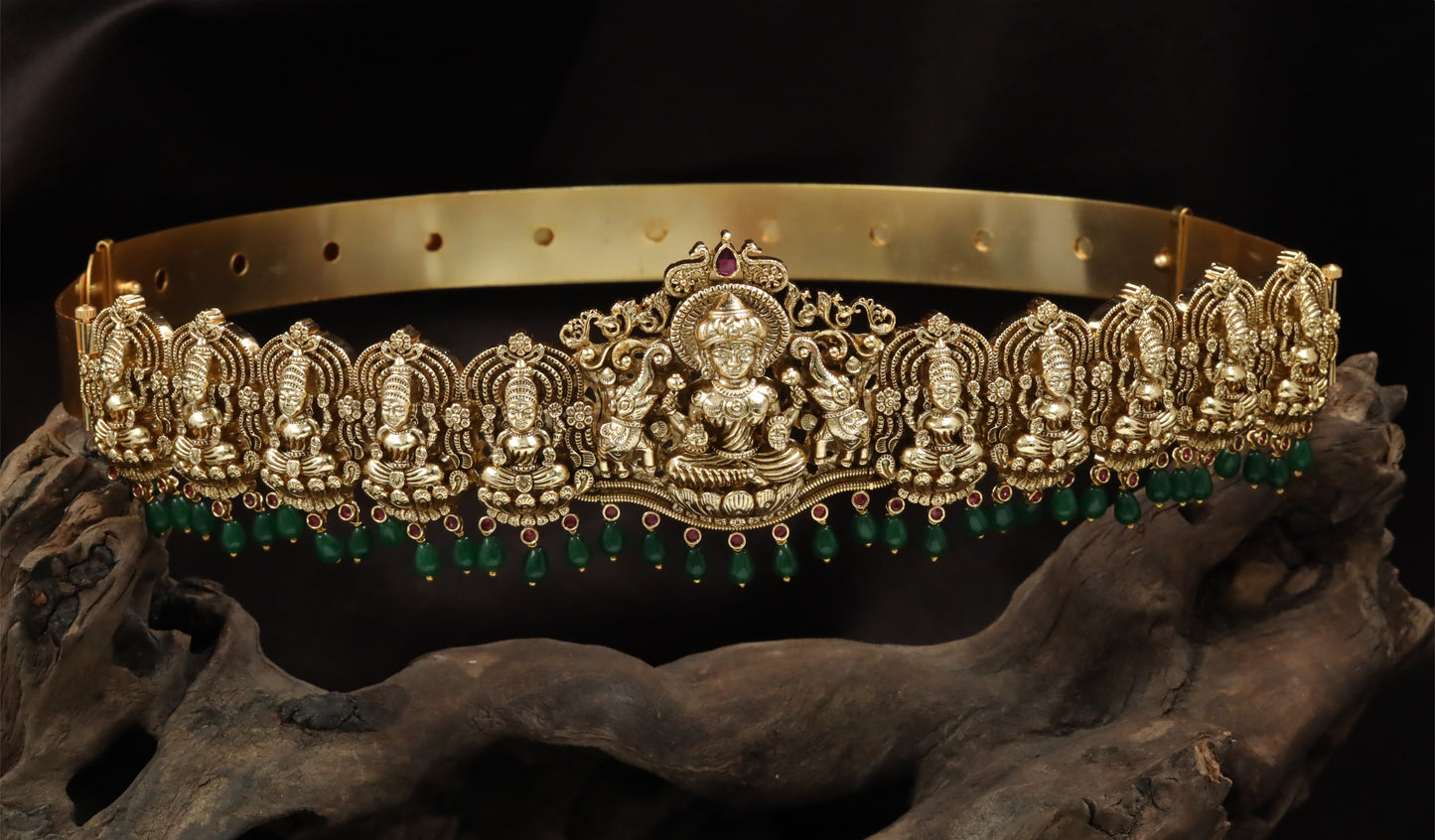 Grand Lakshmi Centrepiece Dabu with Elephant Guardians and Emerald Bead Fringe