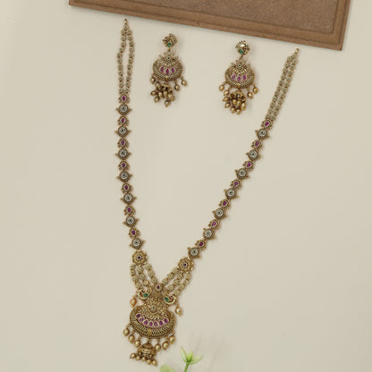 Classic South Indian Long Haara with Ornate Half-Moon Pendant