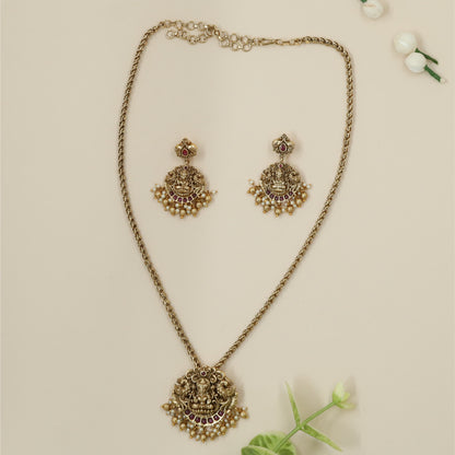 Temple Lakshmi Pendant with Twin Yali Guardians and Crescent Stone Border