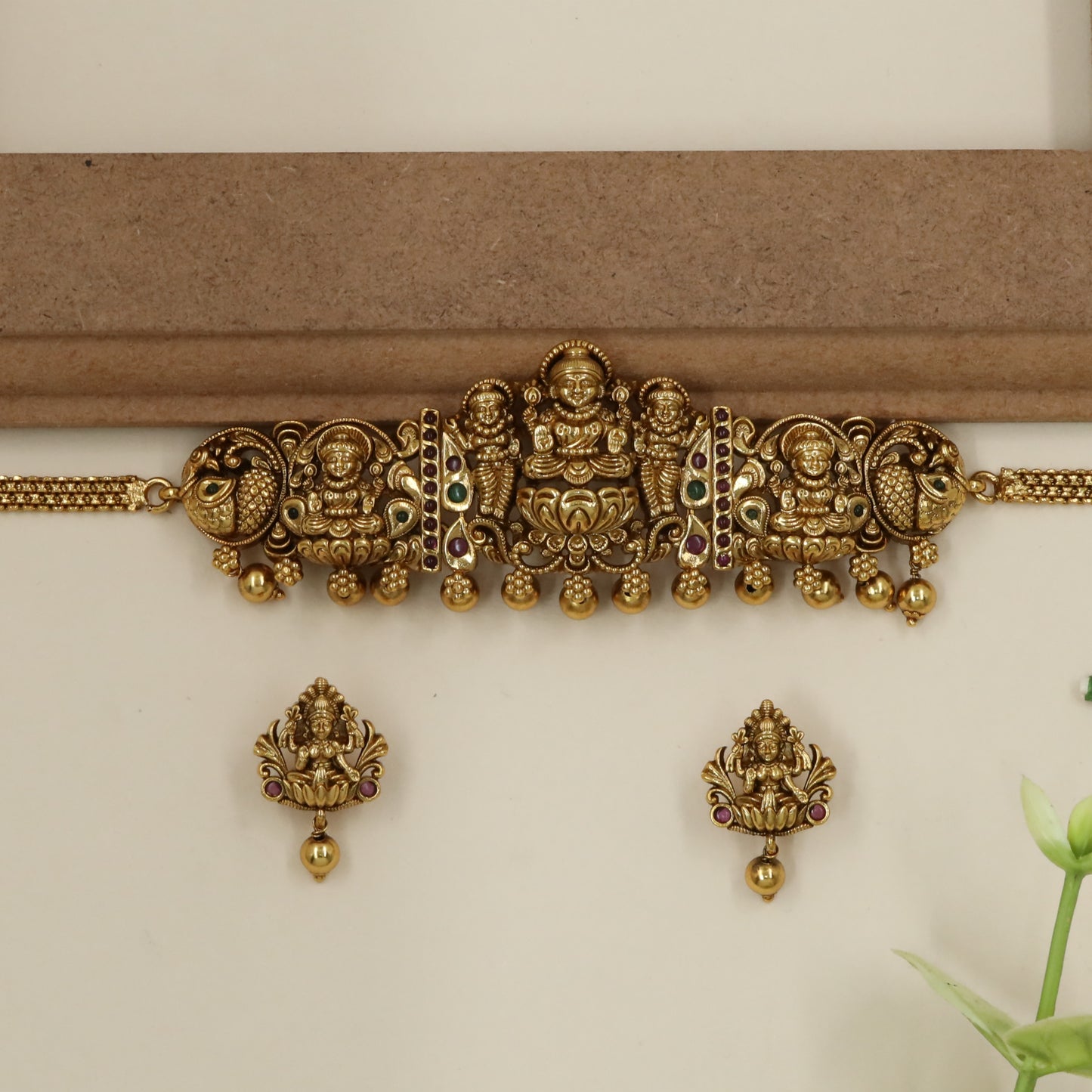 Traditional Temple Relief Choker with Triple Lakshmi Motif