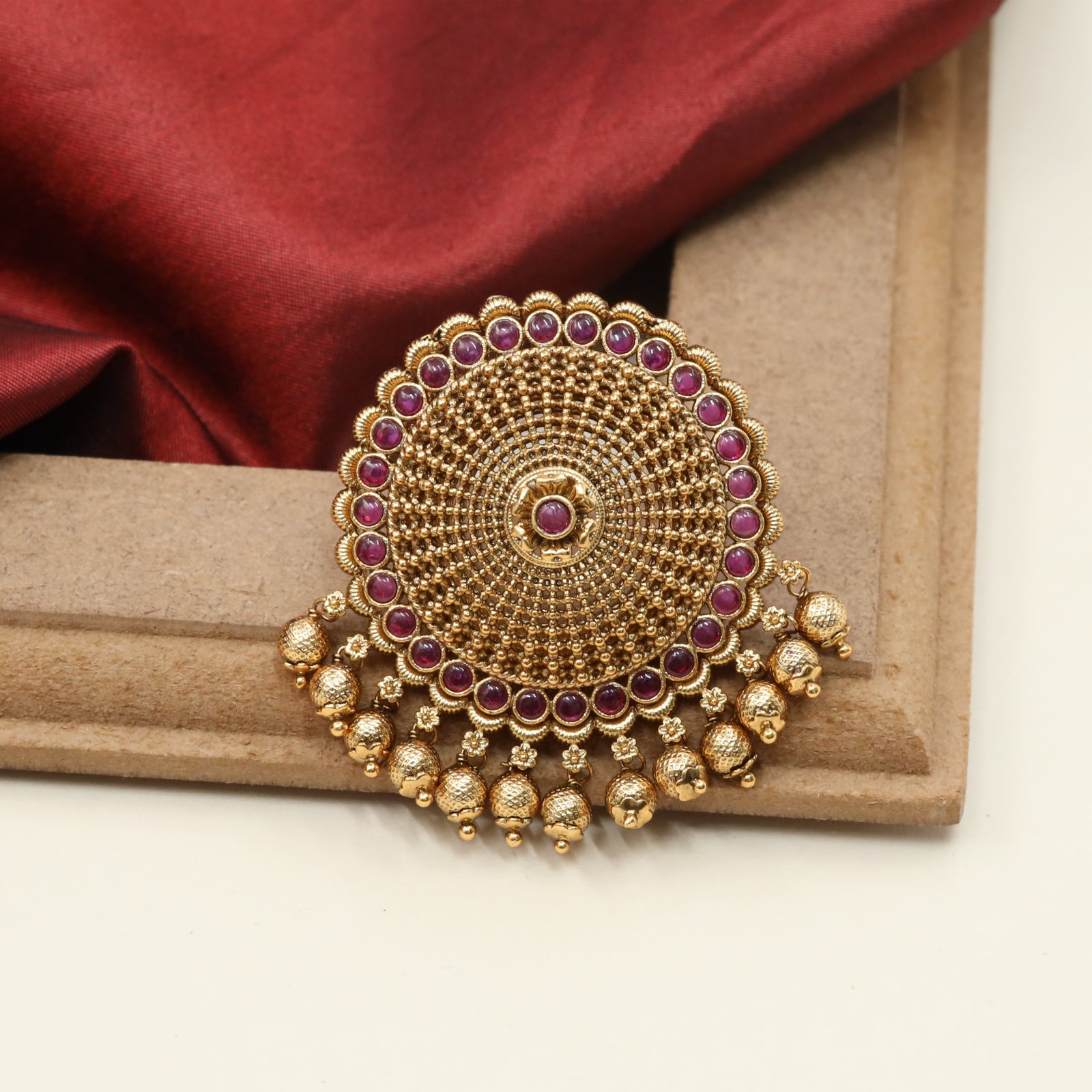 Temple Disc Jade Bille with Concentric Bead Work and Stone Rim