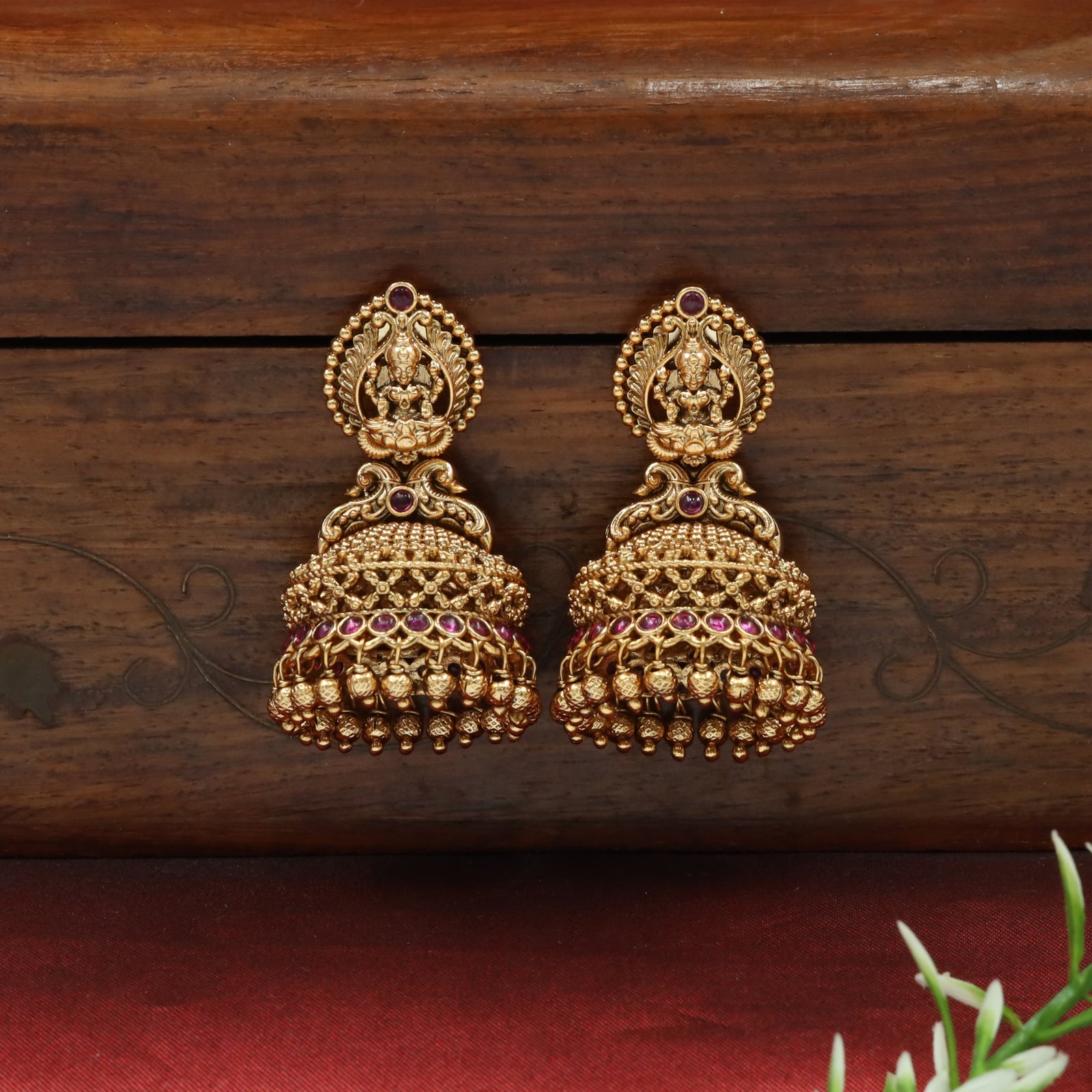 Lakshmi Jumka with Dome Crown and Bead Cluster Fringe