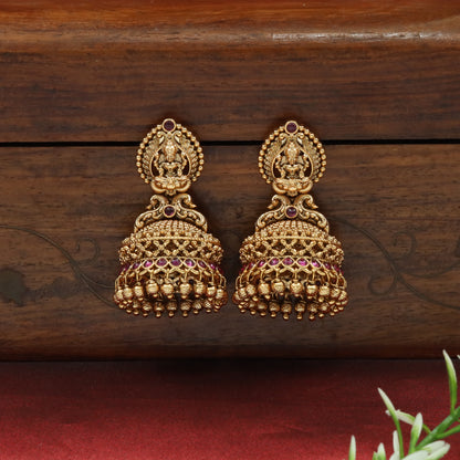 Lakshmi Jumka with Dome Crown and Bead Cluster Fringe