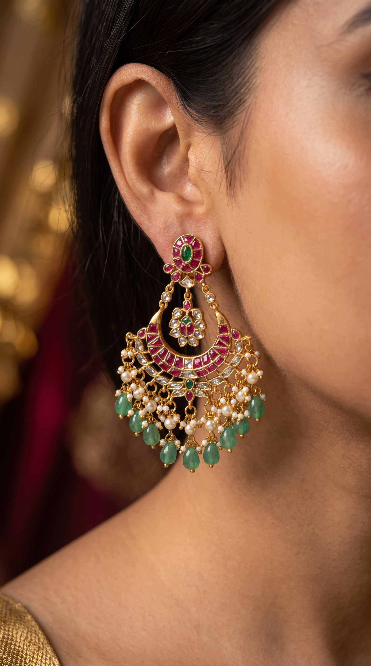 Symmetrical Chand Hanging with Segmented Stone Border