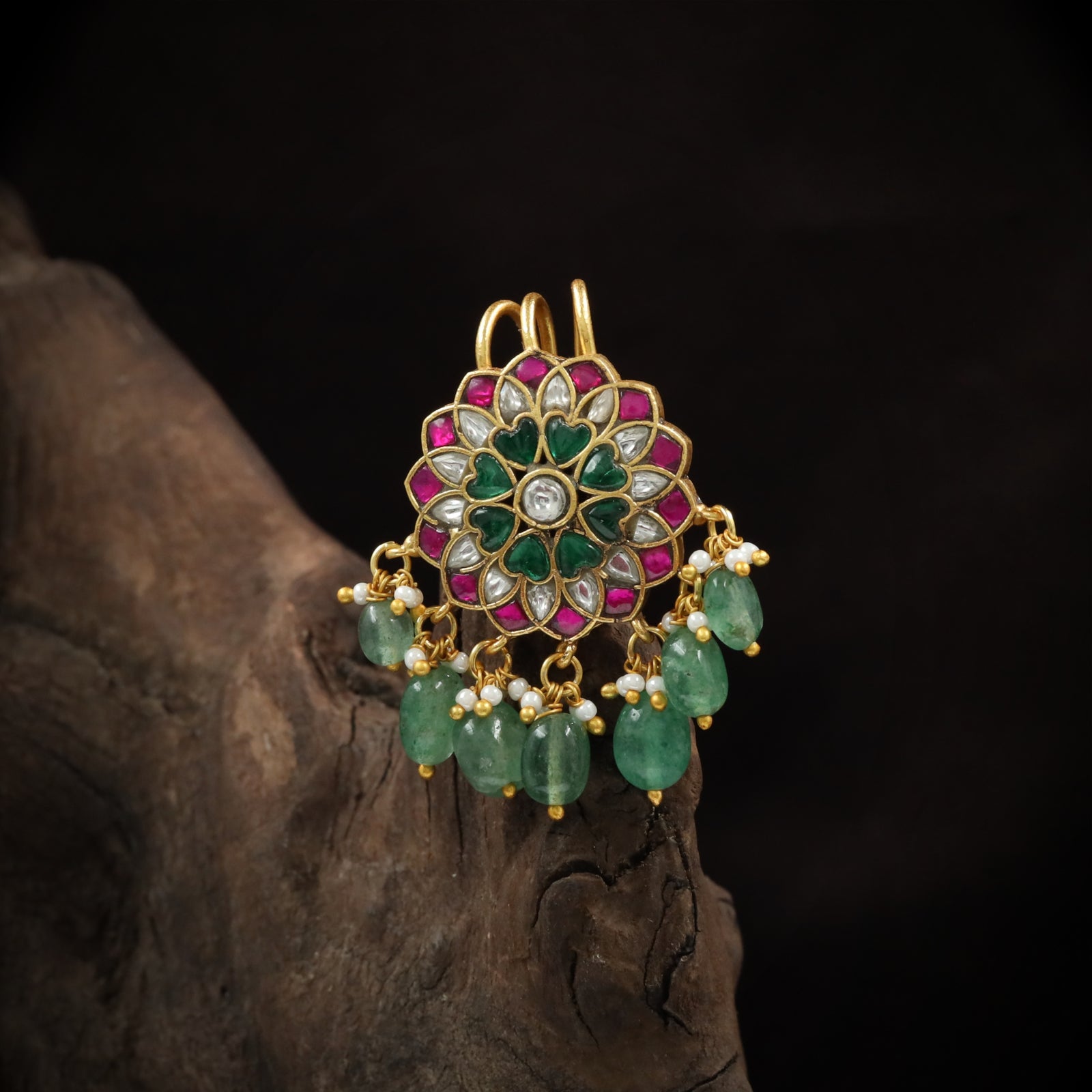 Decorative Bloom Jade Bille with Multi-Stone Composition