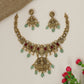 Sacred Lotus-Seated Lakshmi Centrepiece Necklace with Gem Panels and Drop Bead Fringe