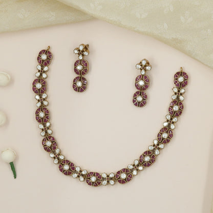 Victorian Rosette Link Necklace with White Stone Floral Connectors