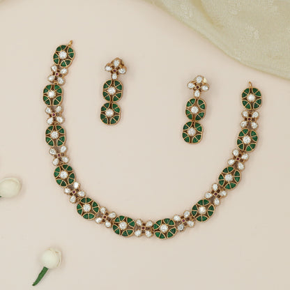 Circular Stone Panel Necklace with Alternating Blossom Junctions