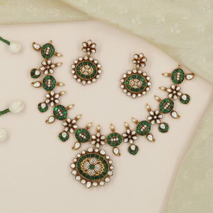 Grand Floral Centre Necklace with Alternating Disc and Blossom Links