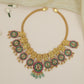 Lakshmi Bust Panel Necklace with Radial Stone Medallion Drops