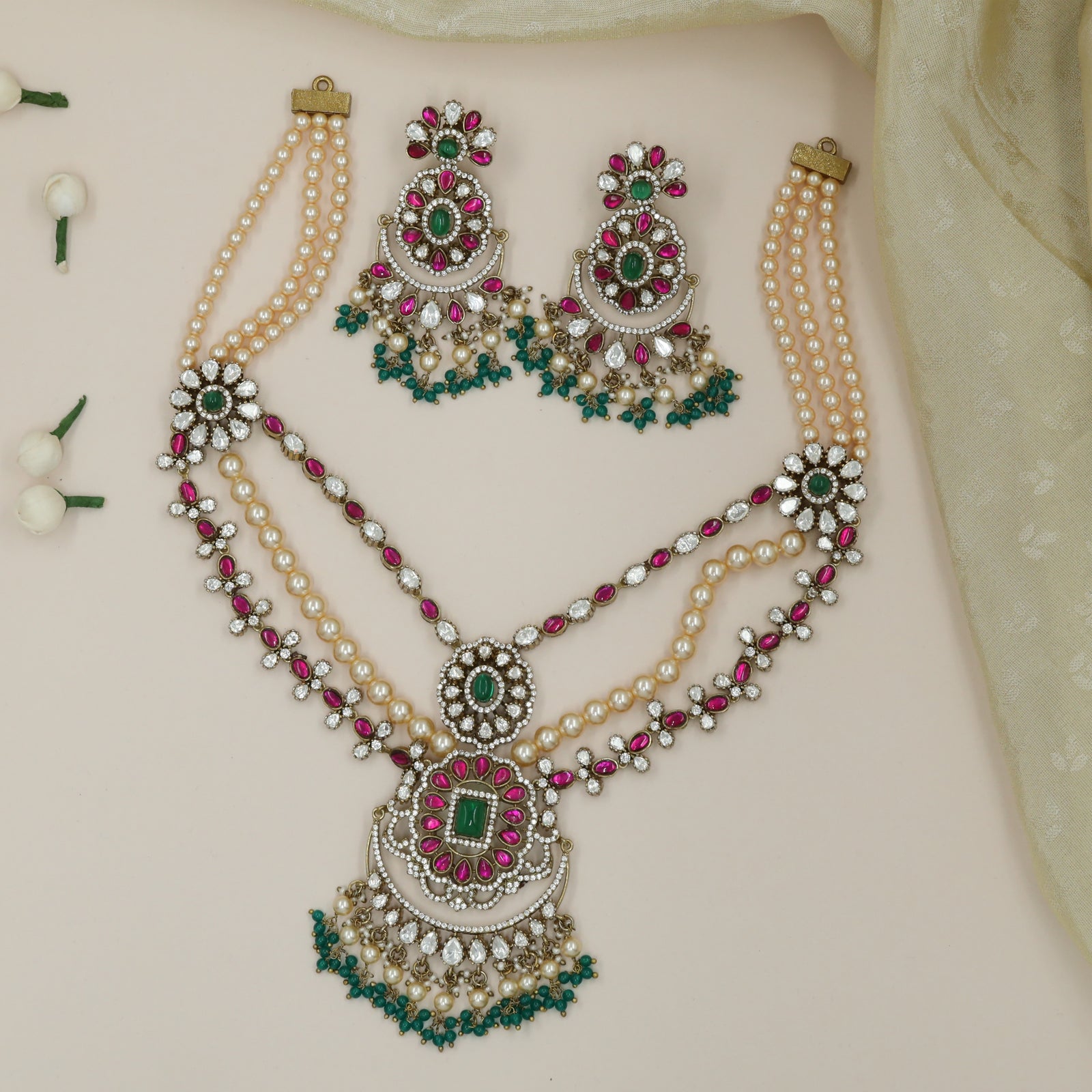 Grand Emerald Bloom Statement Beads Haara
