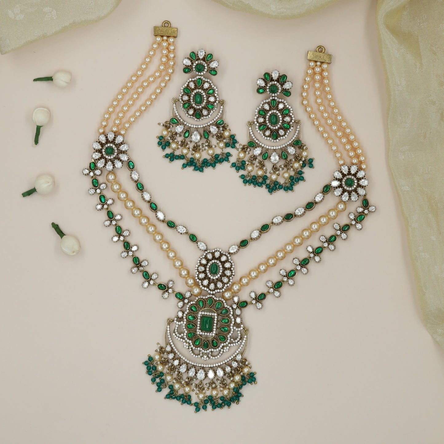 Grand Emerald Bloom Statement Beads Haara