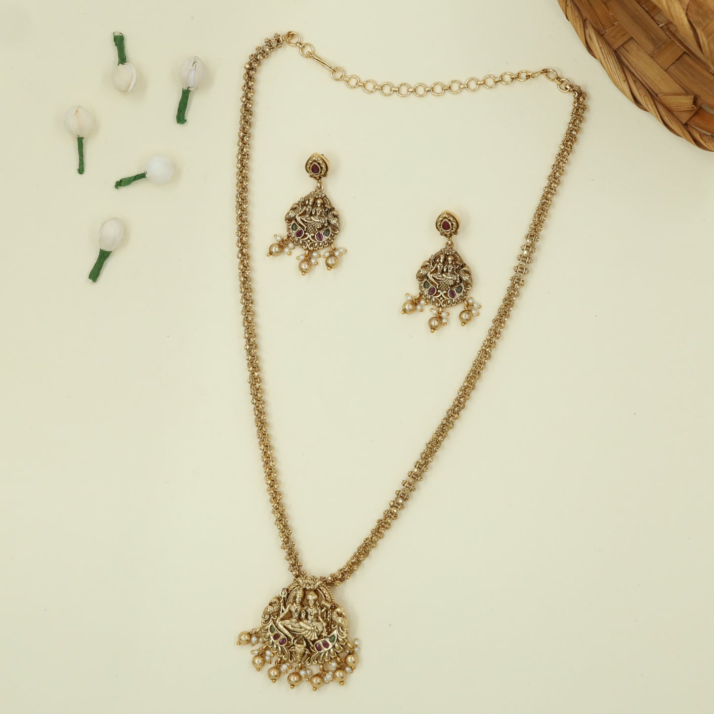 Shiva Parvati Relief Pendant Chain with Elephant Flanks and Nandi Base