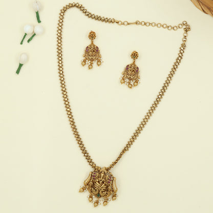 Classic Devotional Pendant Chain with Raised Ganesha Figure and Sphere Fringe