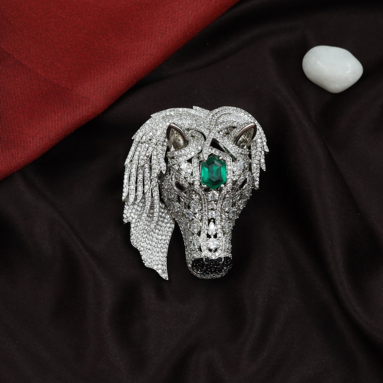 Rhodium Horse Silhouette Brooch with Layered Mane Detailing