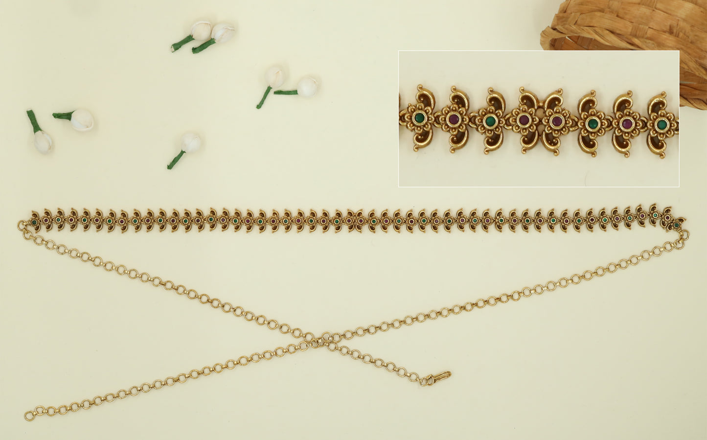 Crescent Floral Link Waist Belt with Alternating Round Centre Motifs