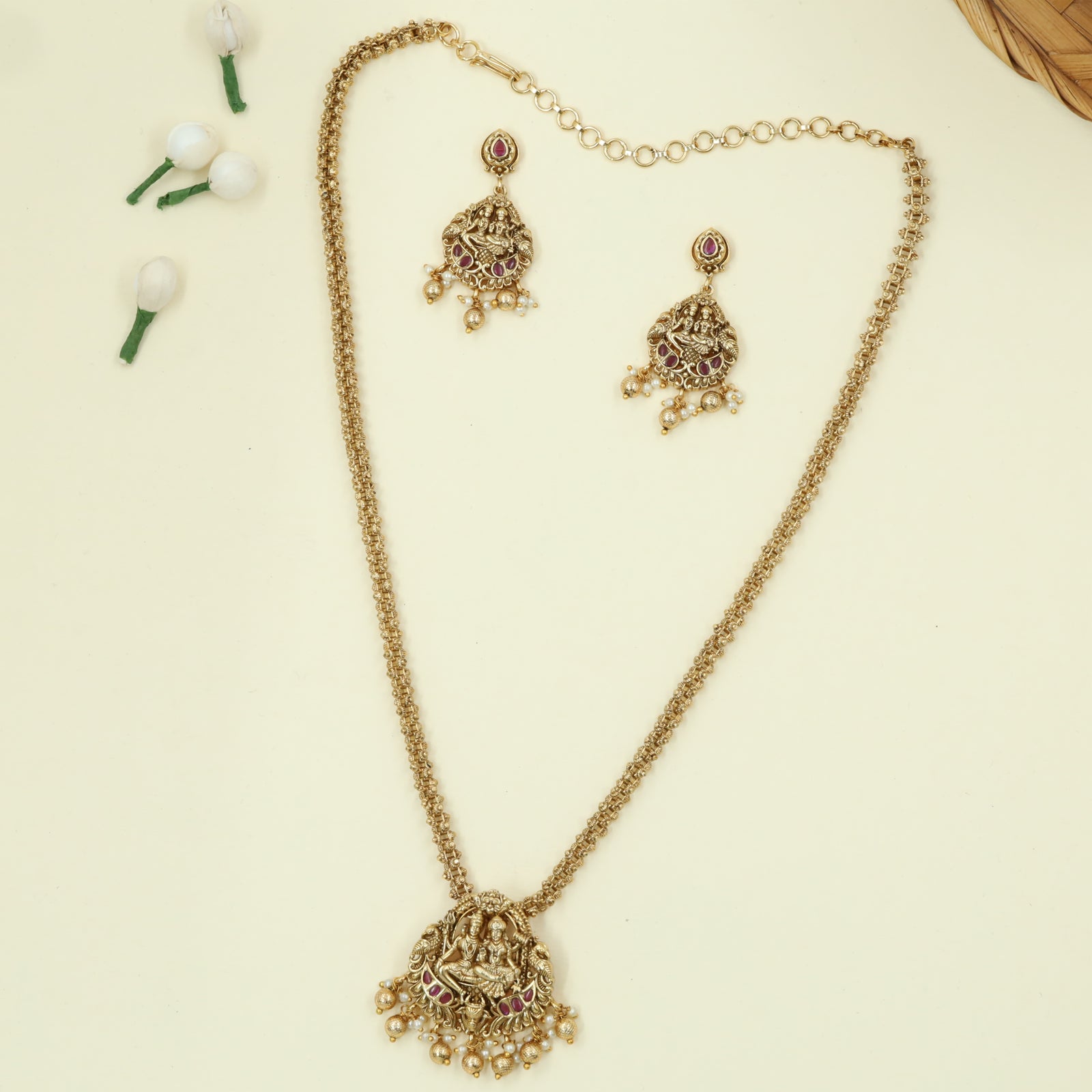 Shiva Parvati Relief Pendant Chain with Elephant Flanks and Nandi Base